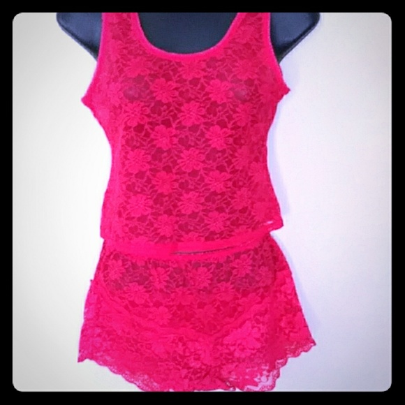 Other - Vtg Red Lacey Baby Doll Lounging Set